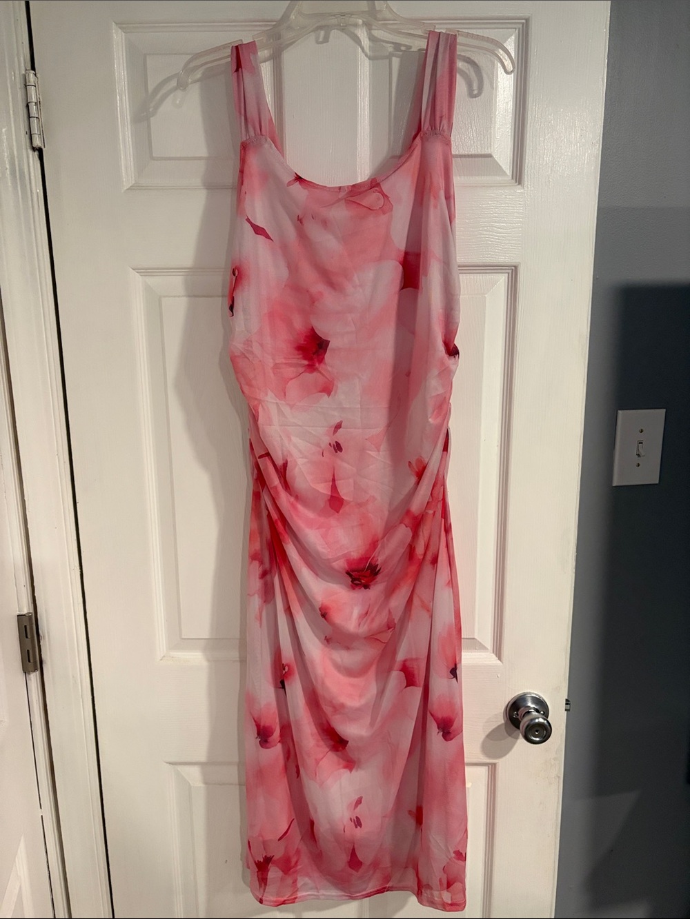 Pink Floral Draped Sleeveless Dress
